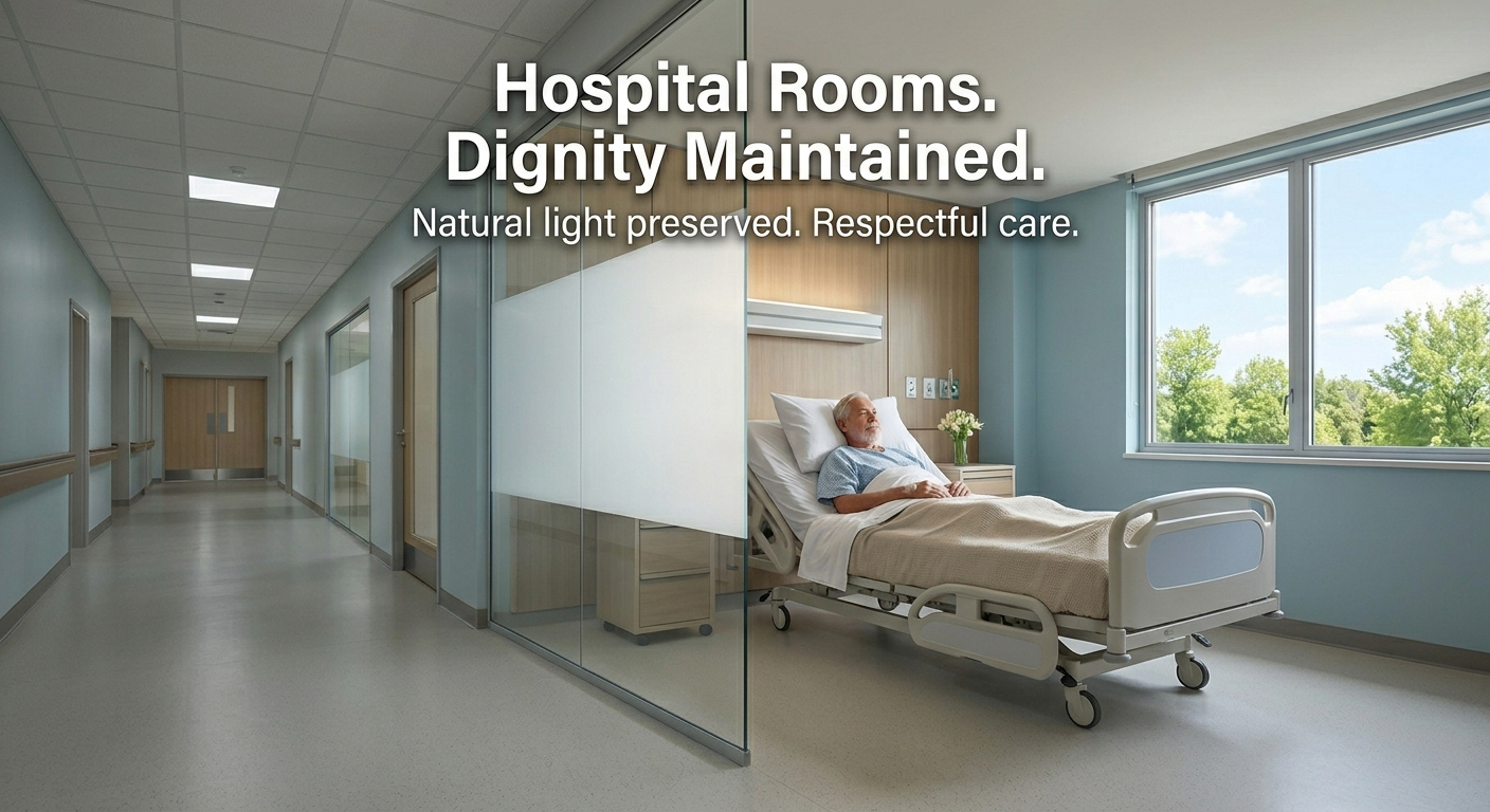 Hospital patient room privacy glass